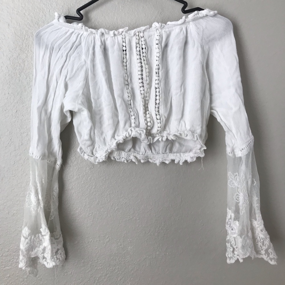 Off-the-Shoulder White Bell Sleeved Crop Top
